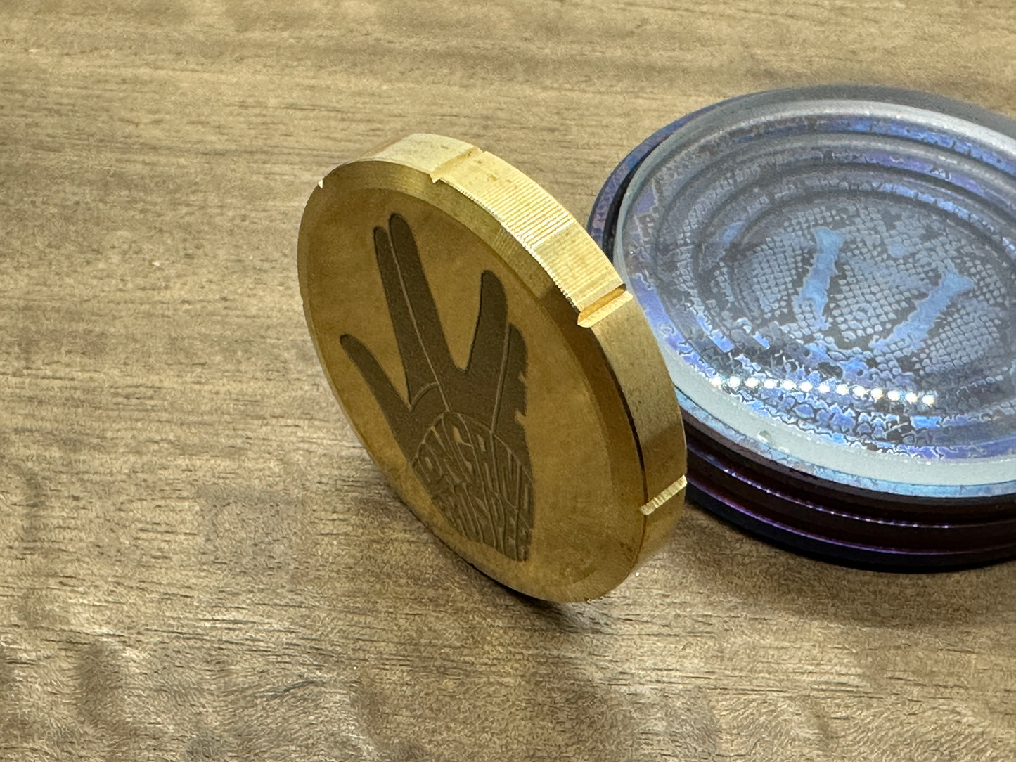 Long Live and Prosper engraved Brass Spinning Worry Coin Spinning Top