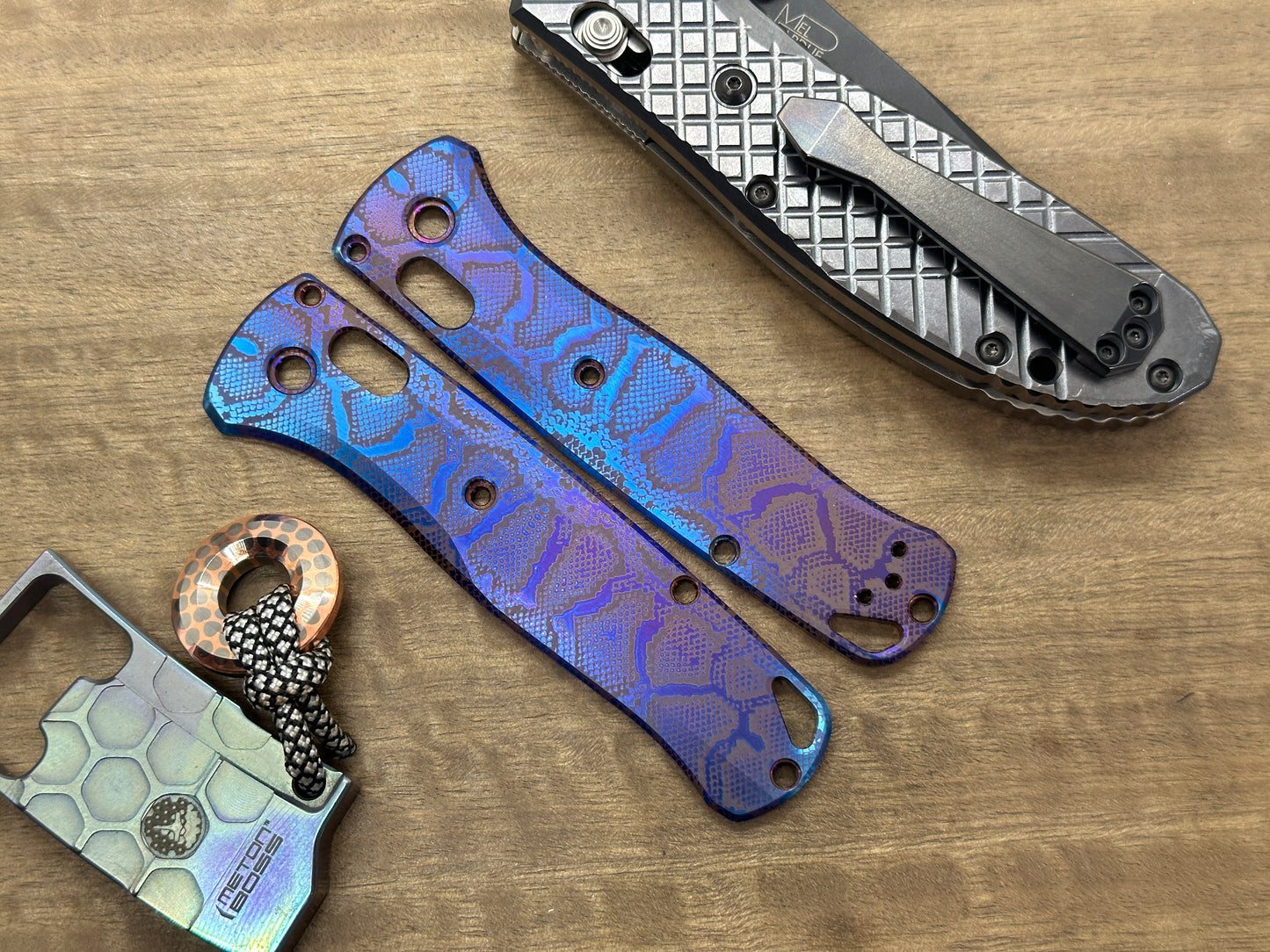 Flamed v3 REPTILIAN engraved Titanium Scales for Benchmade Bugout 535