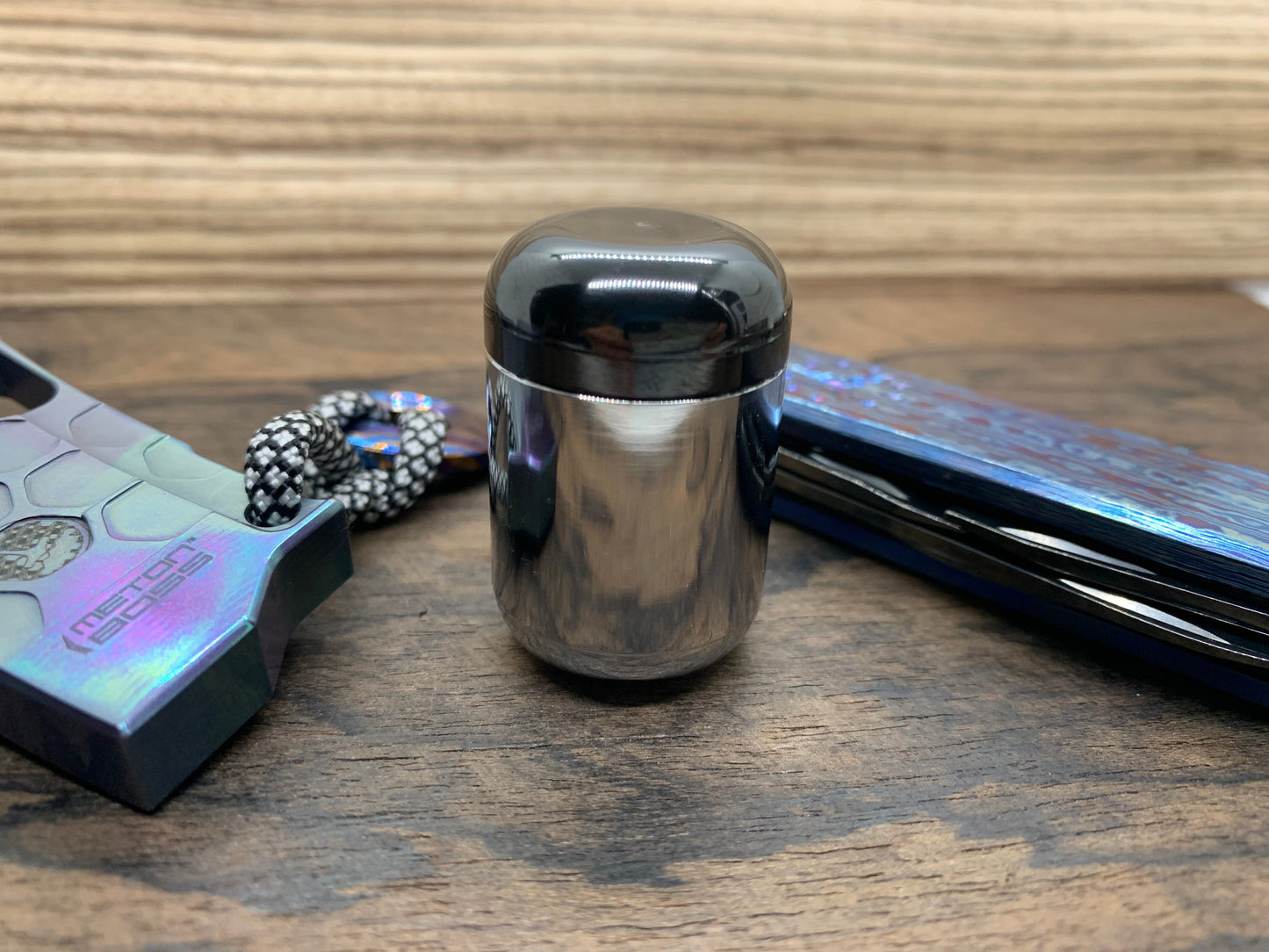 Flamed Black Zirconium Titanium Pill Box Pocket Pill Case Stash box Meton-Vault