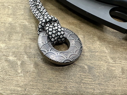 Black SEIGAIHA engraved TITANIUM lanyard bead Paracord bead Beard bead