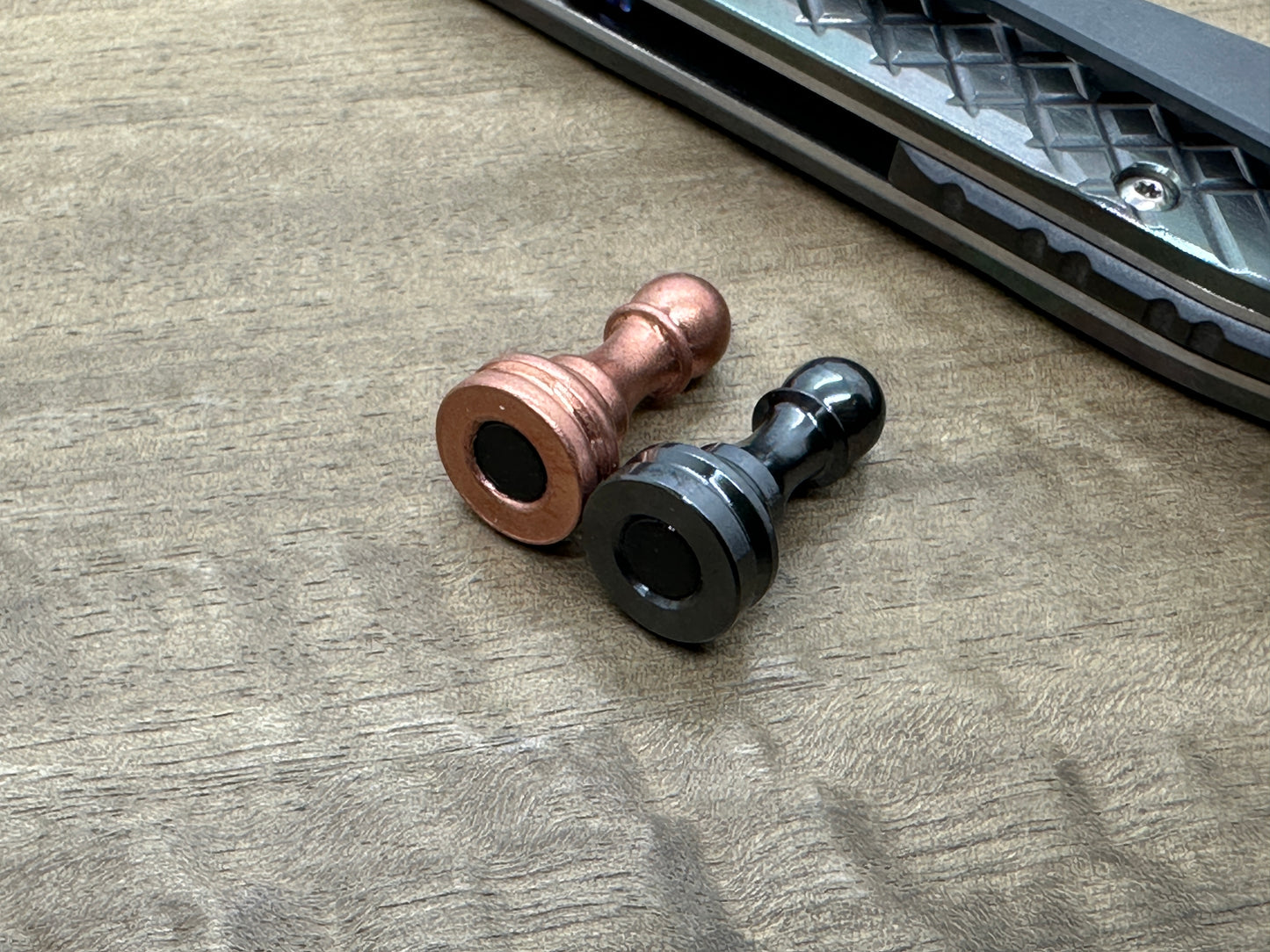 Haptic-PAWN Slider: Polished Zirconium & Tumbled Copper - Chess Pawn fidget