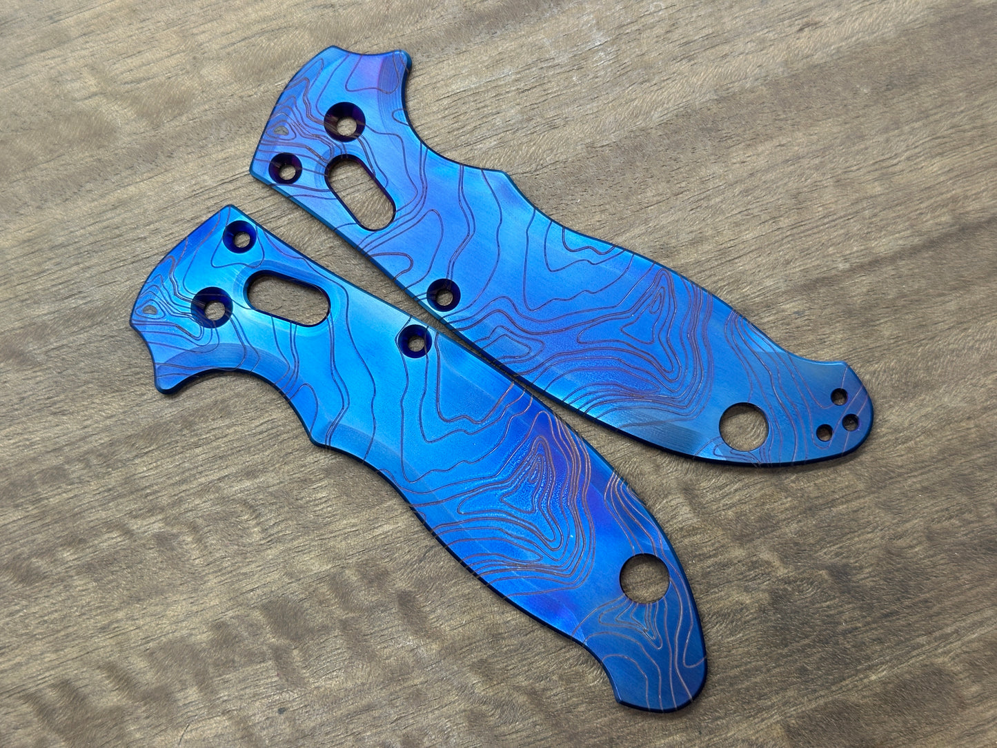 Flamed TOPO engraved Titanium scales for Spyderco MANIX 2