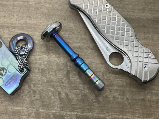 FIDGET-Stick Polished Ti Head - Tumbled Titanium Special Flamed Stick - EDC