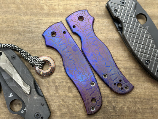 Flamed REPTILIAN engraved Titanium Scales for SHAMAN Spyderco