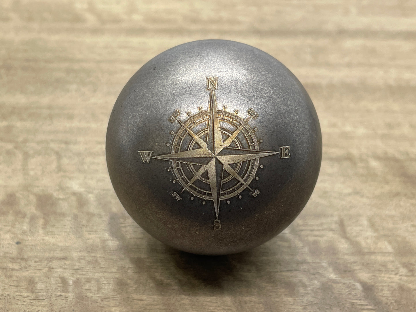 2.15" COMPASS Battle Worn Stainless Steel Giga SPHERE +Glow in the dark stand