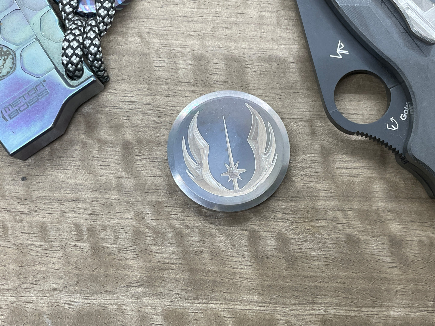 4 sizes Dark-Ti JEDI engraved Titanium Worry Coin