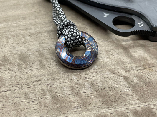 MOKUME pattern heat ano engrv TITANIUM lanyard bead Paracord bead Dog tag