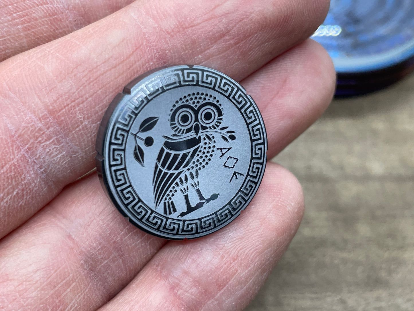The OWL engraved Zirconium Spinning Worry Coin Spinning Top