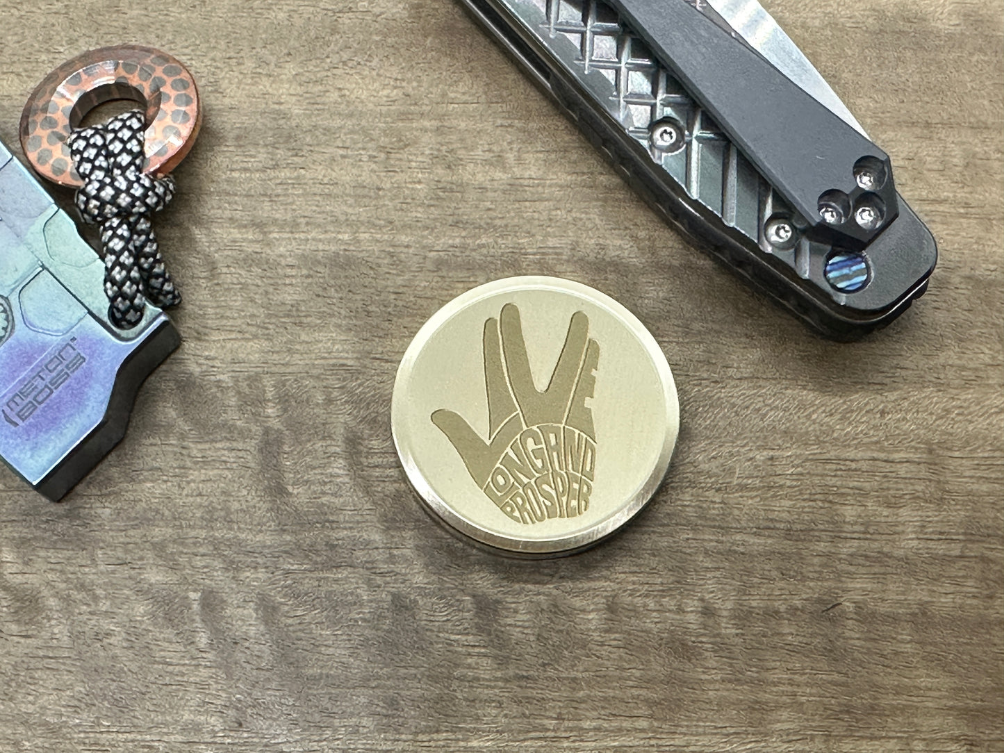 3 Sizes LIVE LONG and PROSPER engraved Brass Worry Coin