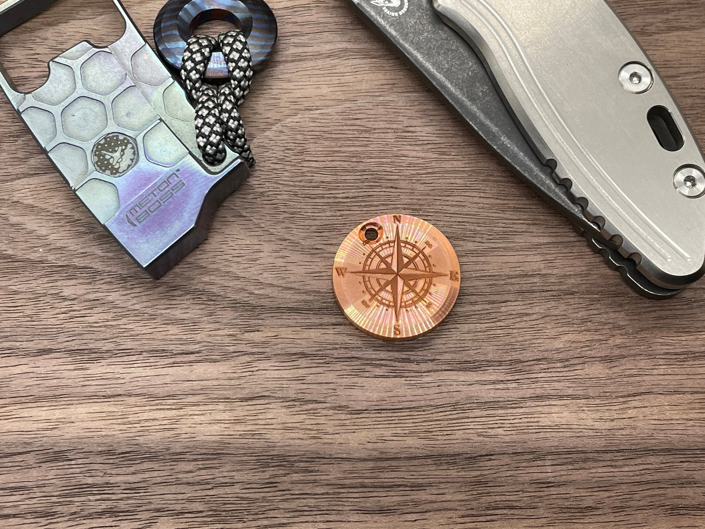 COMPASS engraved Copper Pendant Keychain Dog tag Key fob Necklace