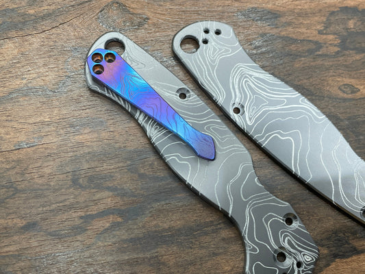 Flamed TOPO engraved SPIDY Titanium CLIP for most Spyderco models