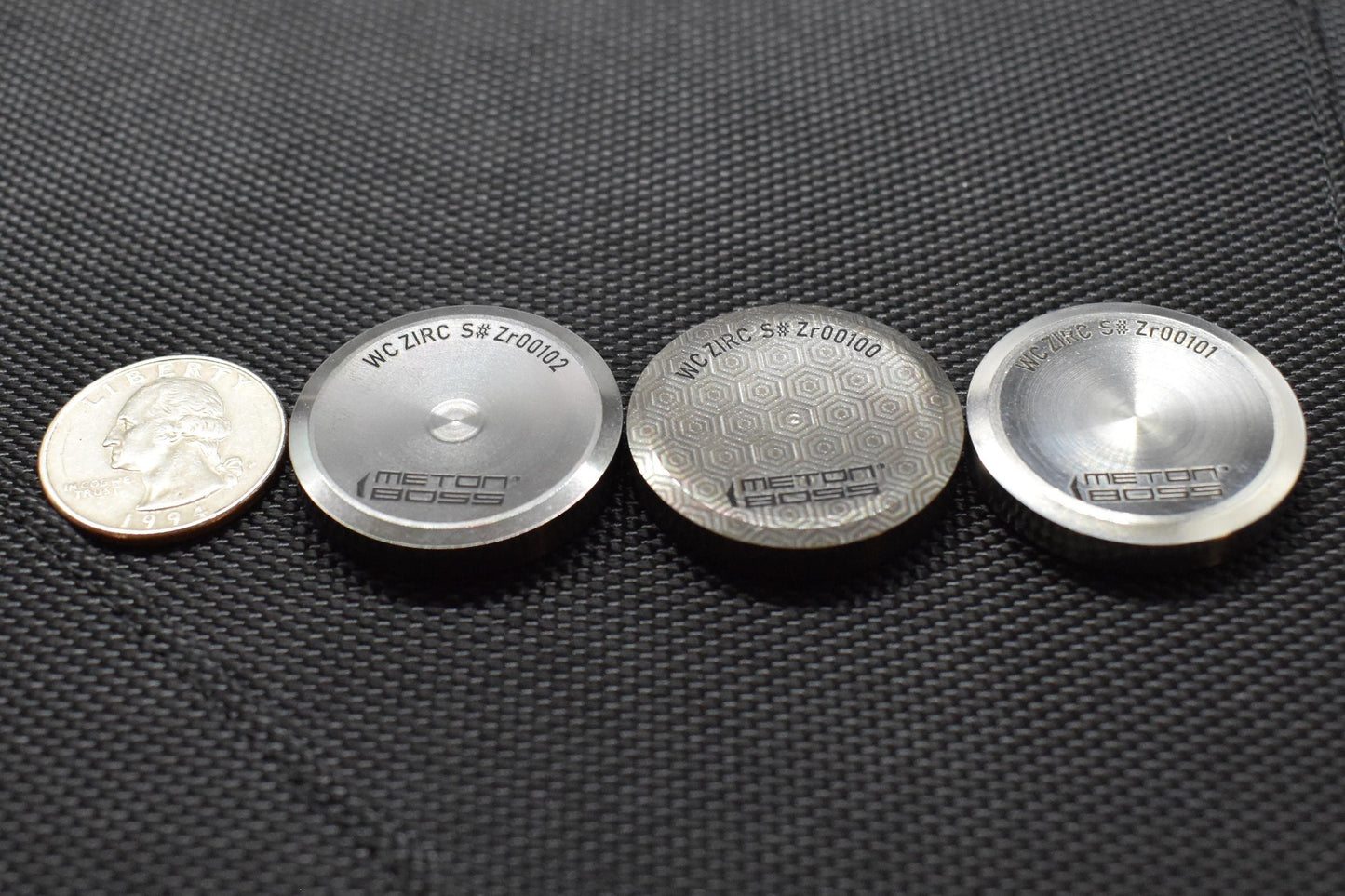 4 sizes of RAINBOW Black flamed Zirconium Worry Coins