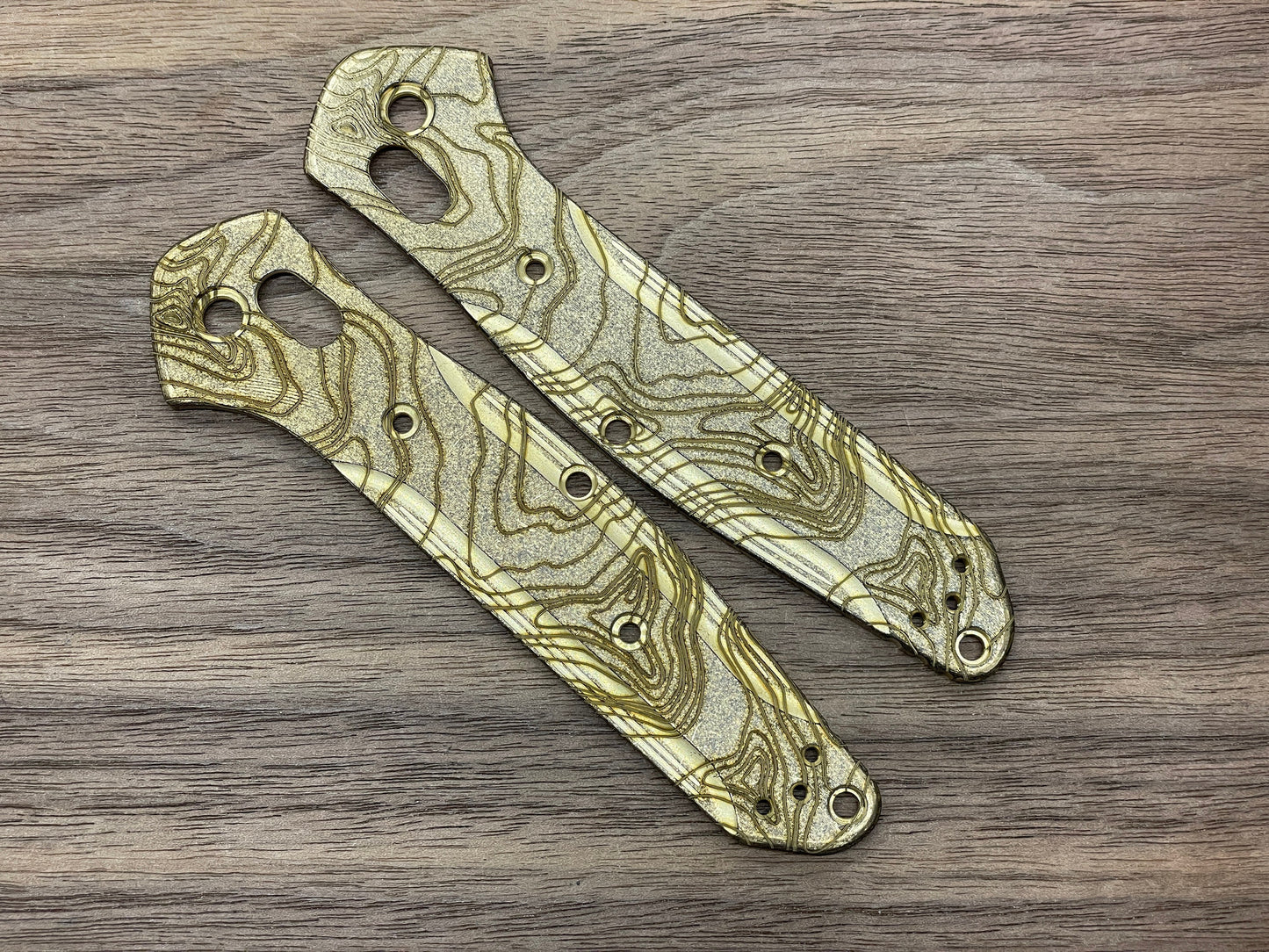 Battleworn TOPO engraved Brass Scales for Benchmade 940 Osborne