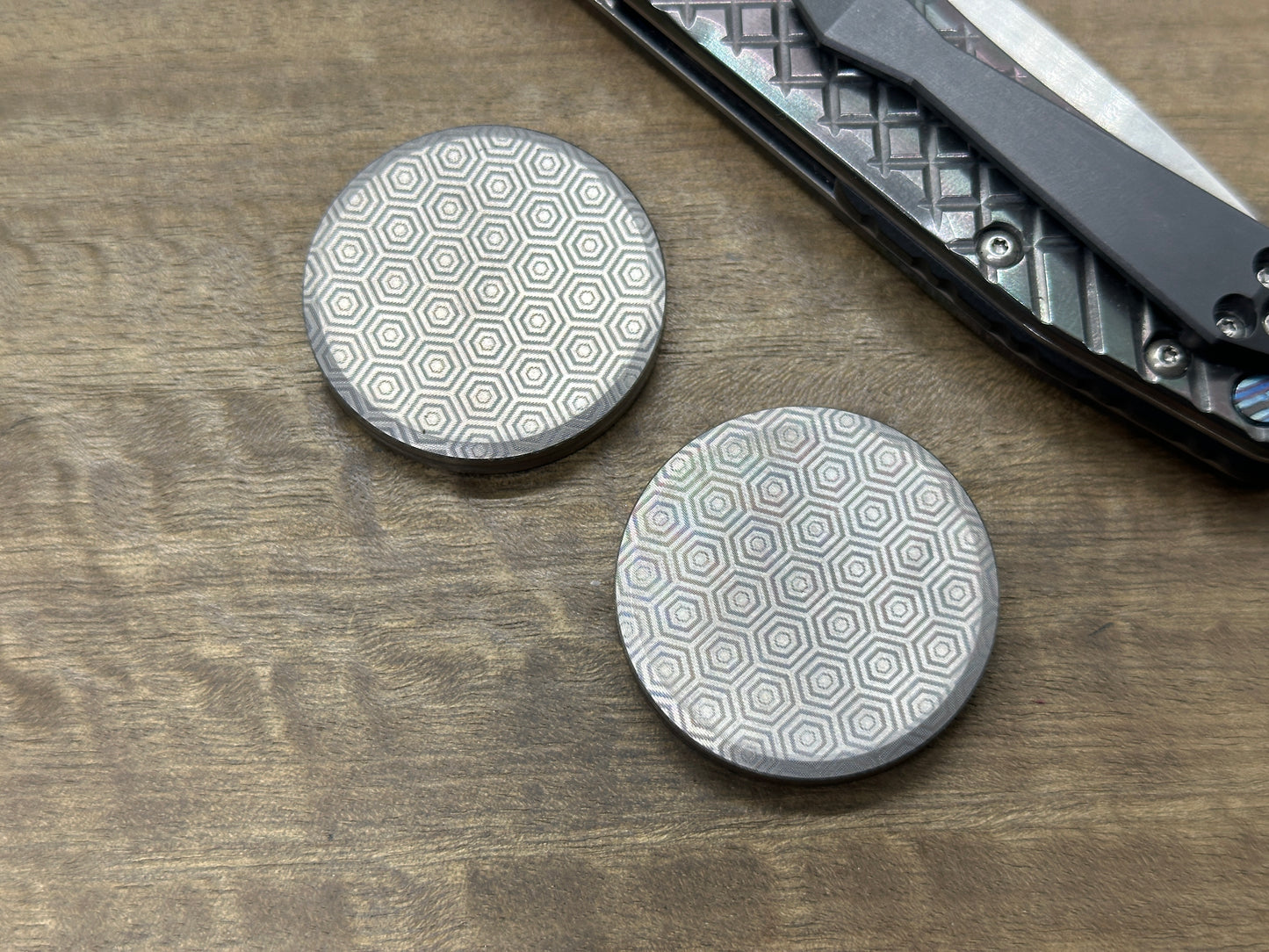 HONEYCOMB engraved Titanium HAPTIC Coins CLICKY Haptic Slider Fidget