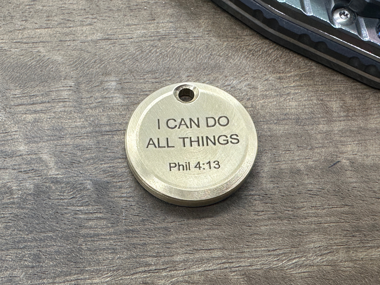 I can do all things - Phil 4:13 - Dama FISH engraved Brass PENDANT Keychain