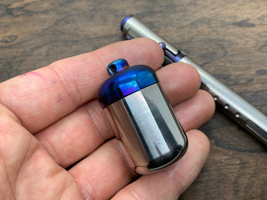 Keychain Titanium Flamed cap Pill Box Pocket Pill Case Stash box Meton-Vault