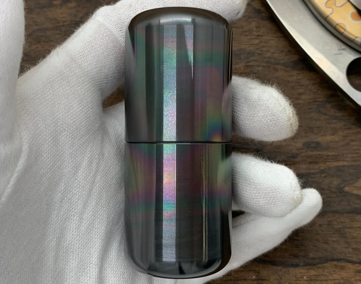 Tall-XL Oil-Slick Zirconium Meton-Vault Pill box Stash box Pill Case Candy Box