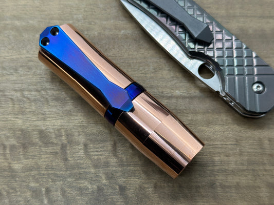 EDC FLASHLIGHT Copper Titanium Ring - Clip Flamed Titanium button Flamed
