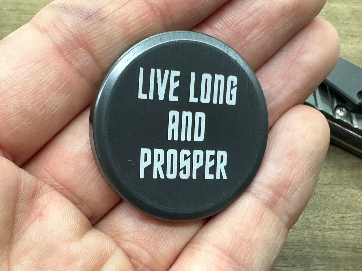 4 sizes LIVE LONG and PROSPER engraved Black Zirconium Worry Coin