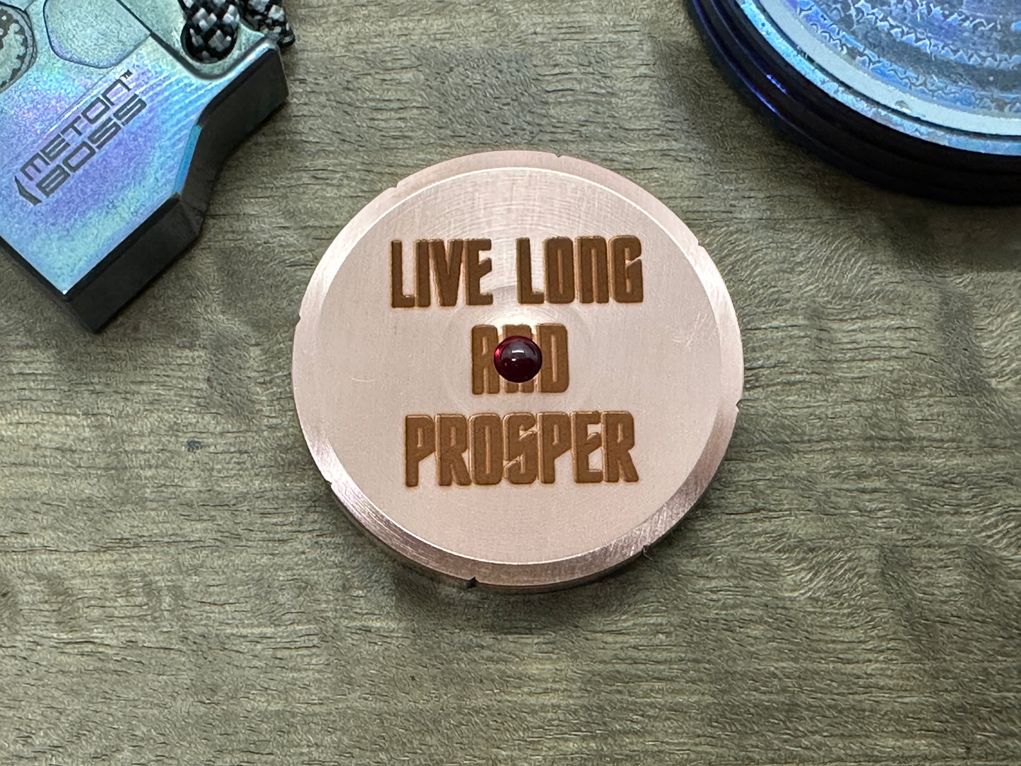 Long Live and Prosper engraved Copper Spinning Worry Coin Spinning Top