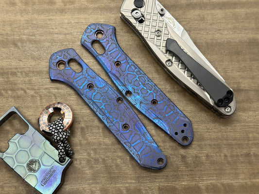 Flamed REPTILIAN engraved Titanium Scales for Benchmade 940 Osborne