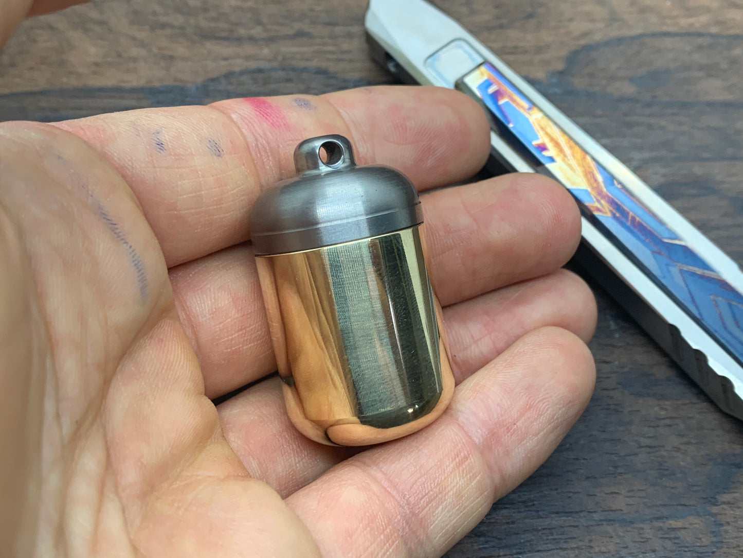 Keychain Brass Titanium Pill Box Pocket Pill Case Stash box Meton-Vault