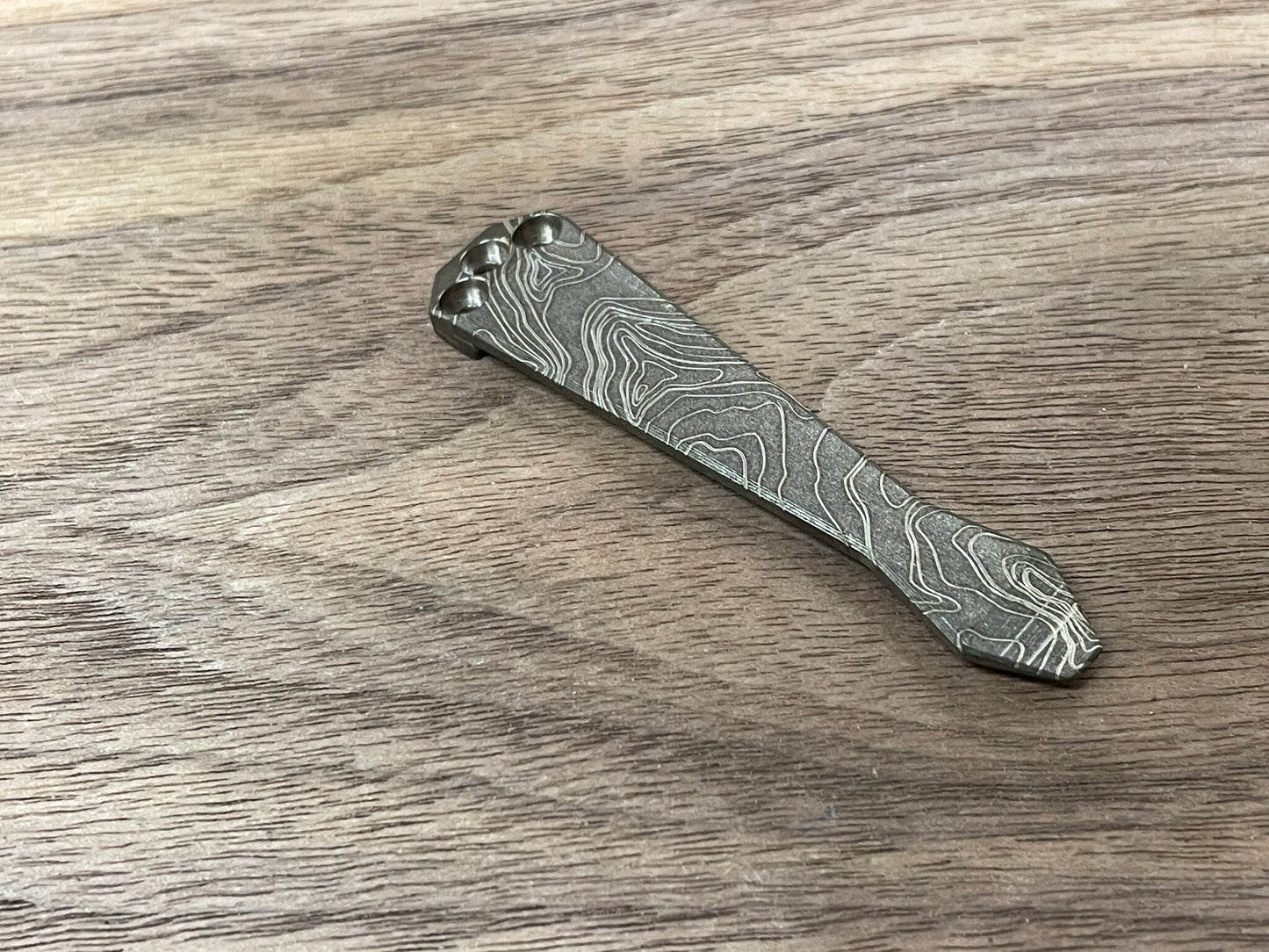 Battleworn TOPO engraved Dmd Titanium CLIP for most Benchmade models