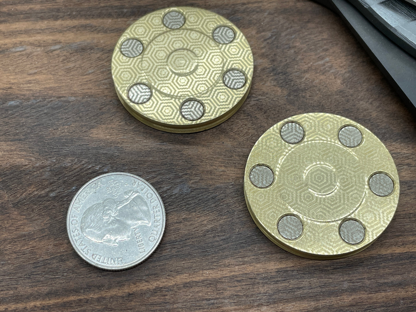 Smiley-Sad Polished Dark Brass CLICKY Haptic Coins idea Fidget