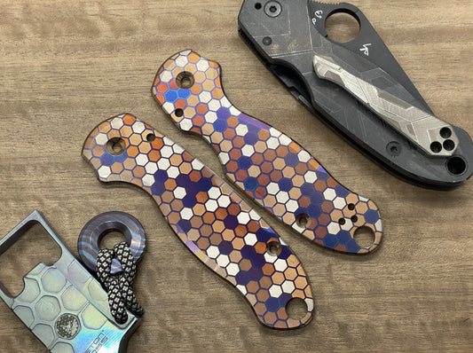 HONEYCOMB heat ano engraved Titanium Scales for Spyderco Para 3