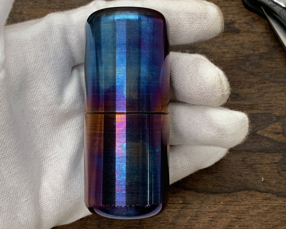 Tall-XL Meton-Vault Pill box Stash box All Flamed Titanium Pill Case