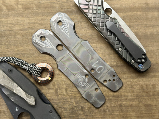 Black P40 RIVETED AIRPLANE engraved Titanium Scales for Spyderco SMOCK