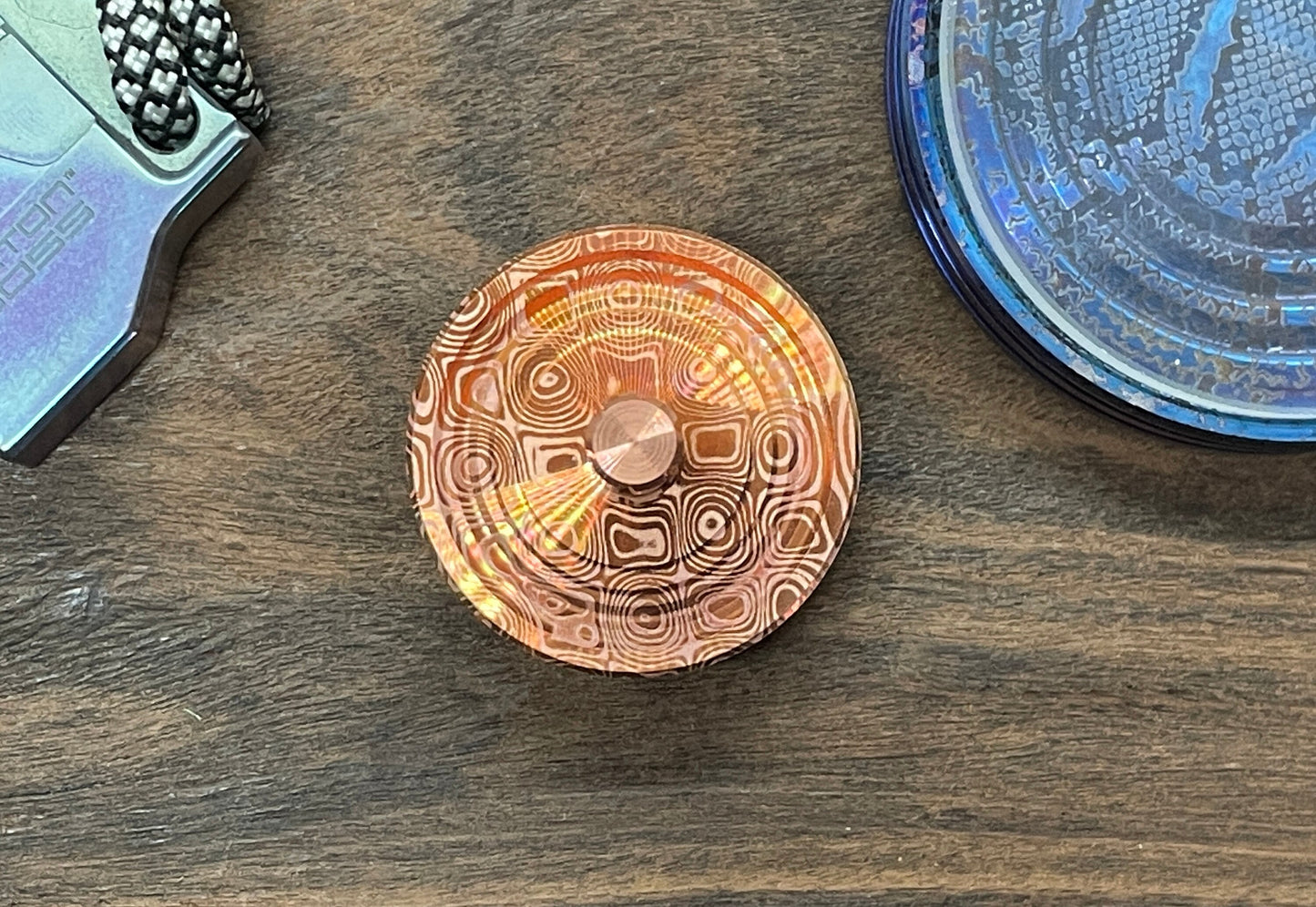 Damasteel Roses pattern engraved Pure Copper PERFORMER Spinning Top