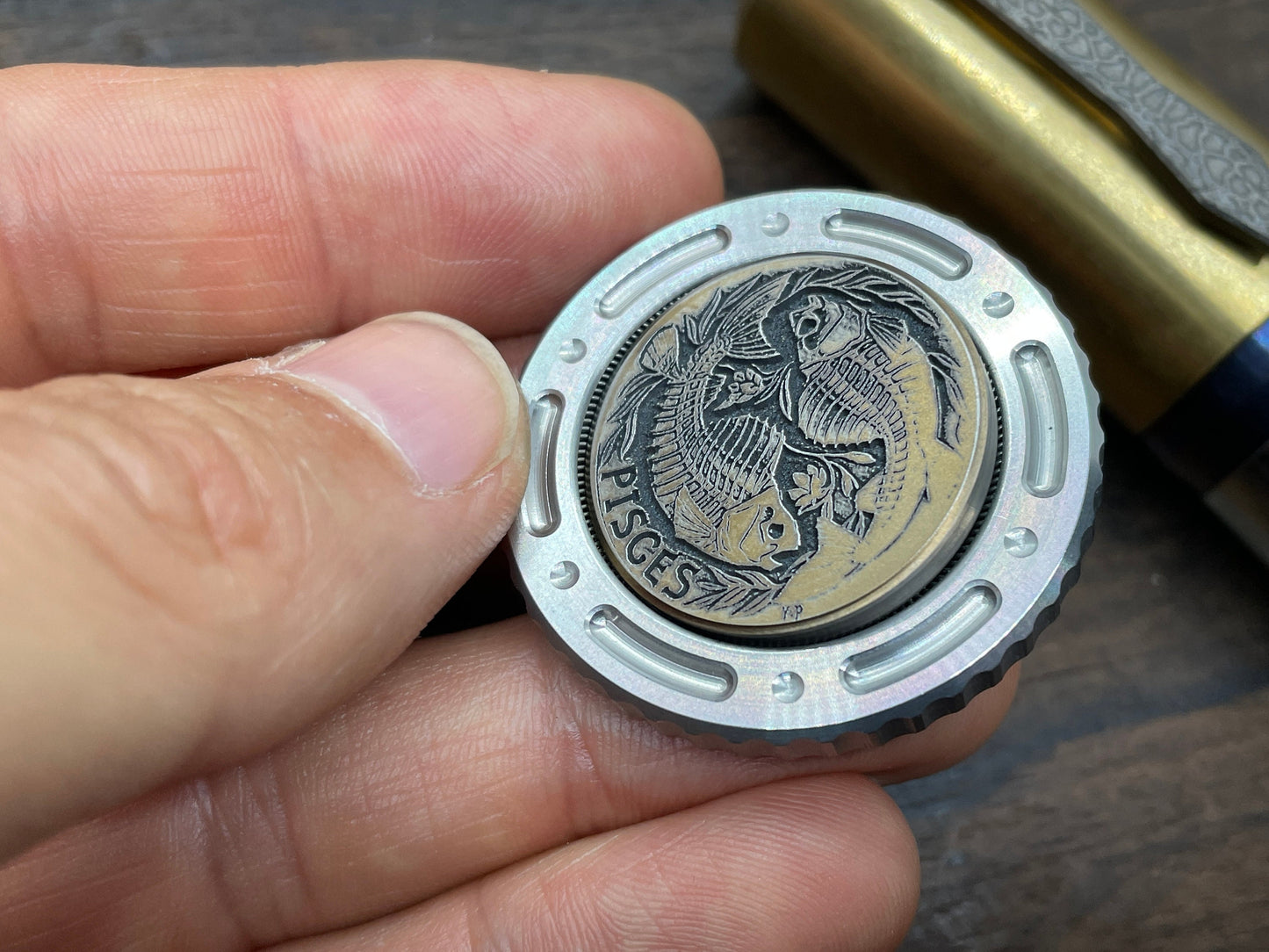 Deep engraved PISCES Zodiac Titanium Coin for Billetspin Gambit