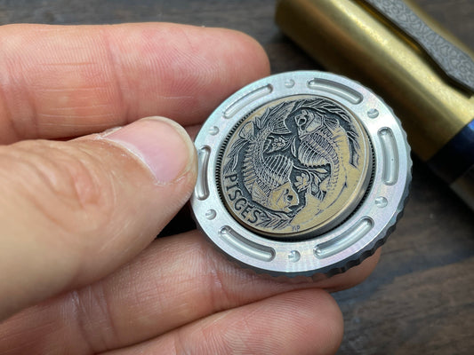 Deep engraved PISCES Zodiac Titanium Coin for Billetspin Gambit