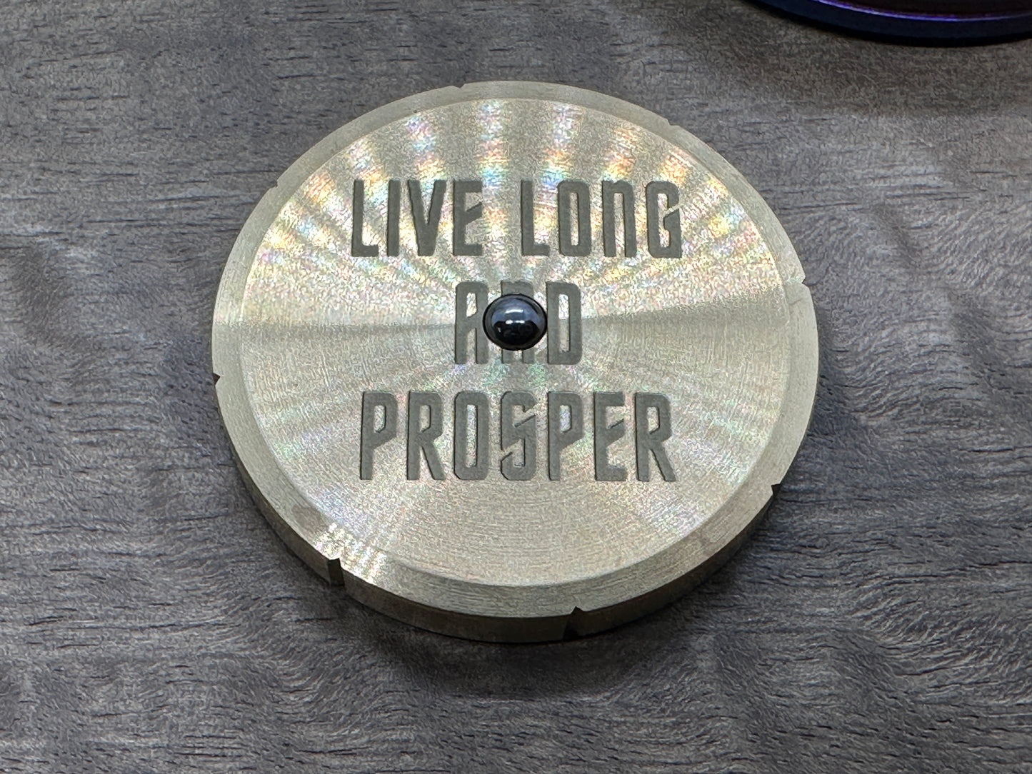 Long Live and Prosper engraved Brass Spinning Worry Coin Spinning Top