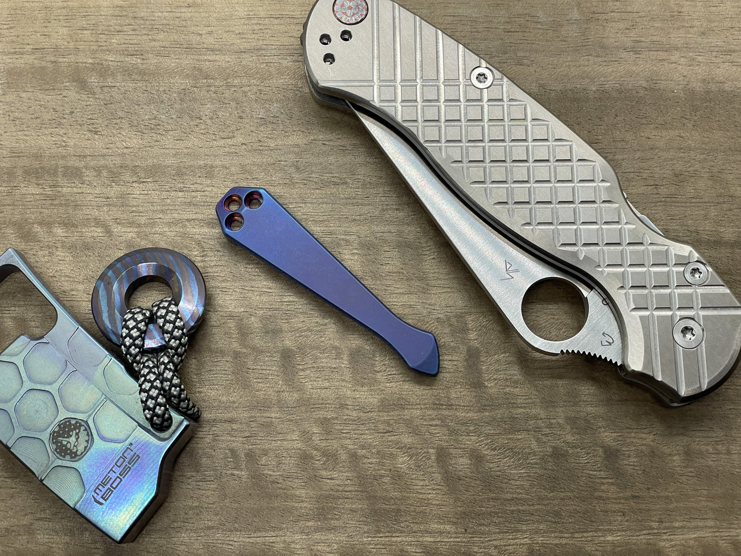 Tumbled Flamed SPIDY Titanium CLIP for most Spyderco models