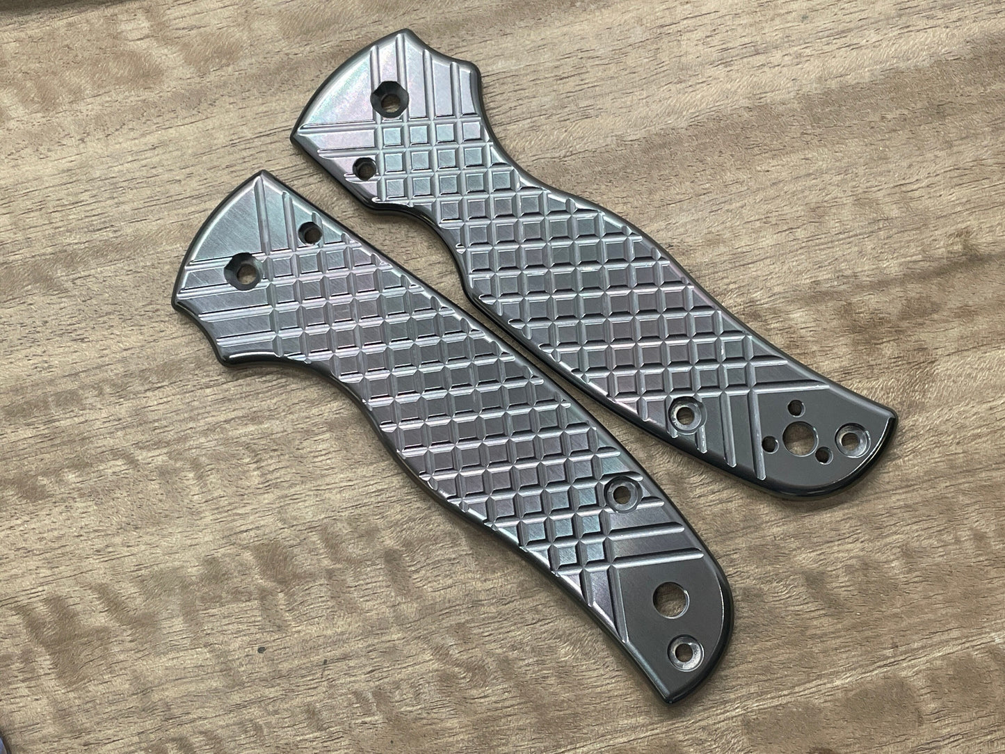 Oil Slick FRAG milled Zirconium Scales for SHAMAN Spyderco