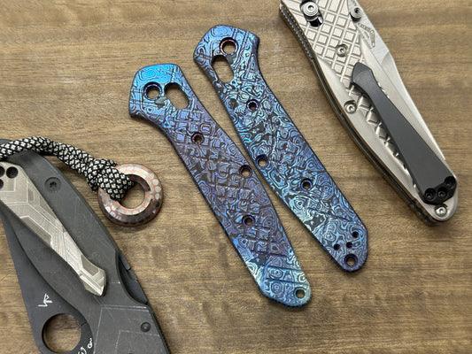 Dark ALIEN Blue Flamed FRAG milled Titanium Scales for Benchmade 940 Osborne