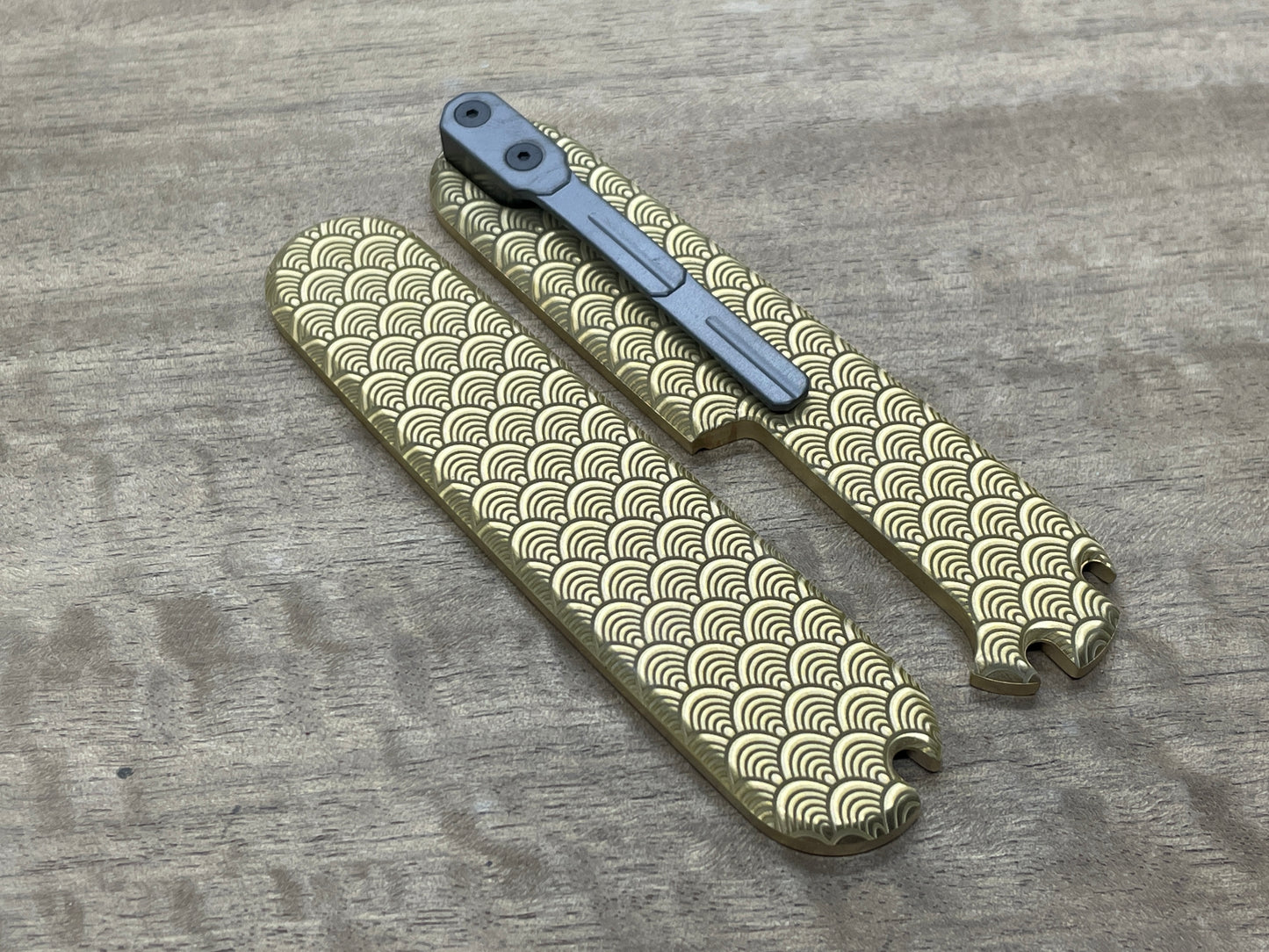 SEIGAIHA 91mm Brass Scales with black Zirconium Clip for Swiss Army SAK