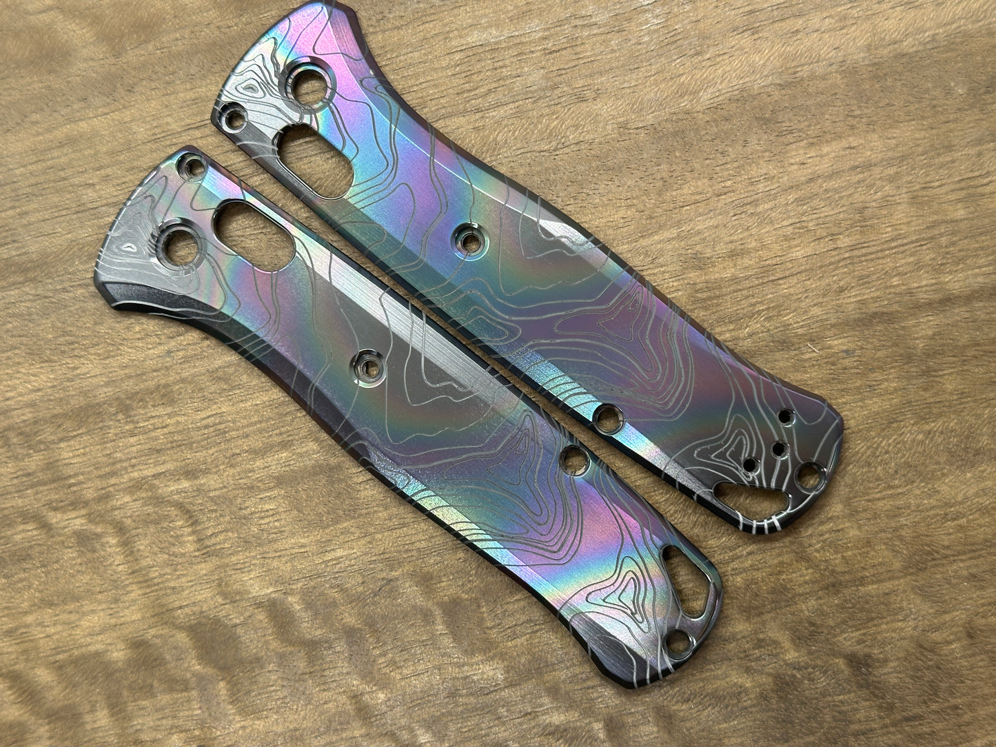 Oil Slick TOPO engraved Zirconium Scales for Benchmade Bugout 535