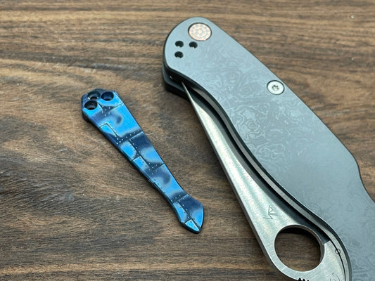 RIVETED AIRPLANE Blue ano SPIDY Titanium Clip for most Spyderco models