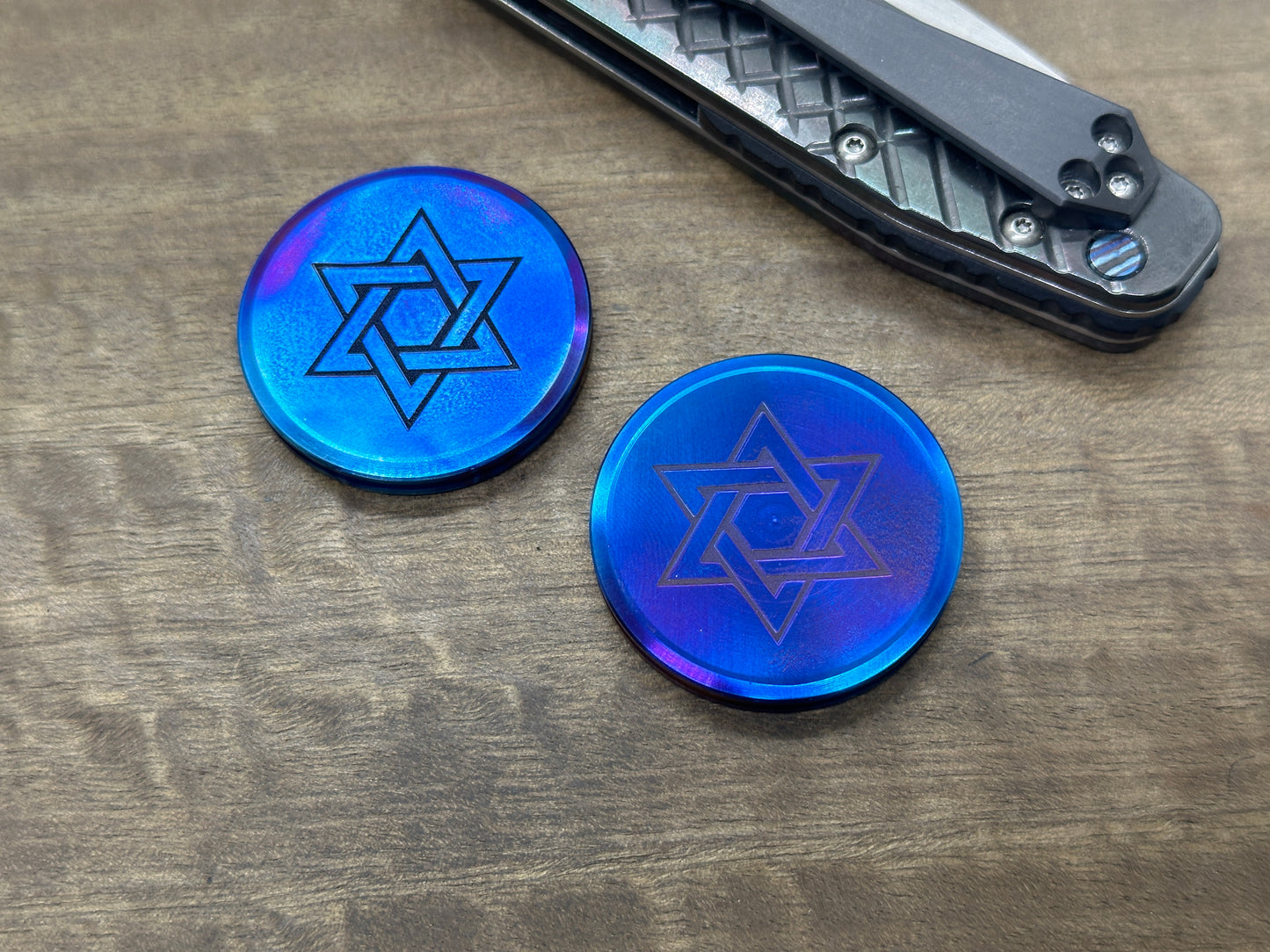 Stars of David engraved Titanium HAPTIC Coins CLICKY Haptic Slider Fidget