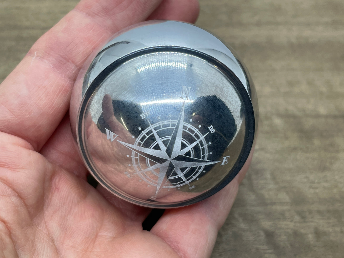 2.15" Polished COMPASS engraved Solid Giga Aluminum SPHERE +TurboGlow stand
