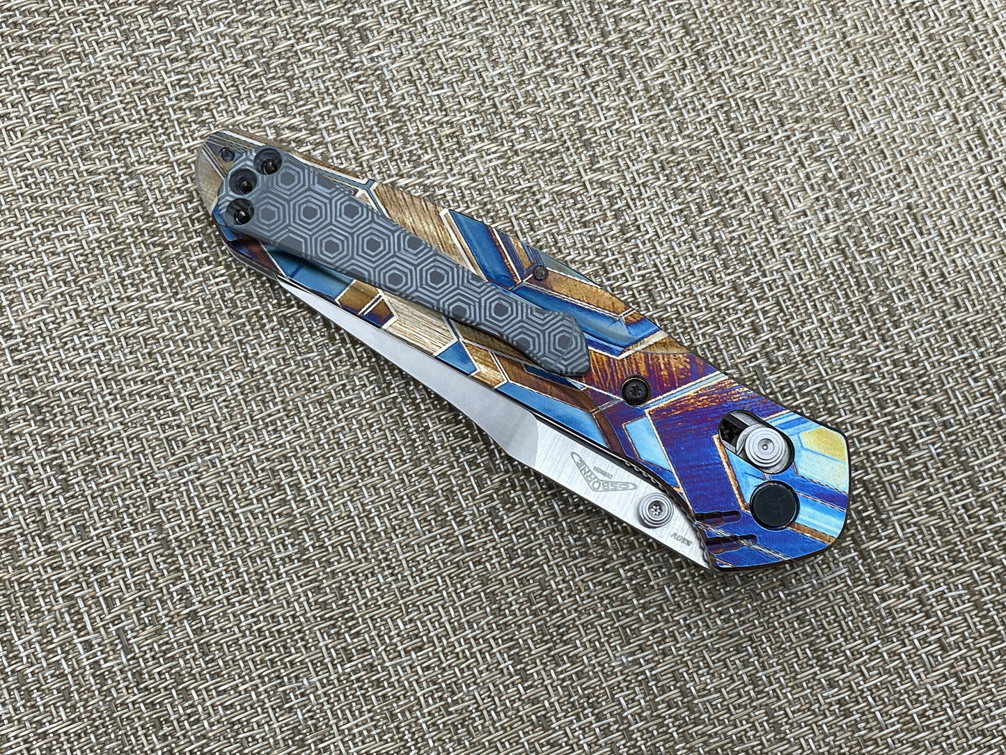 HONEYCOMB engraved Black Zirconium SPIDY CLIP for most Benchmade models