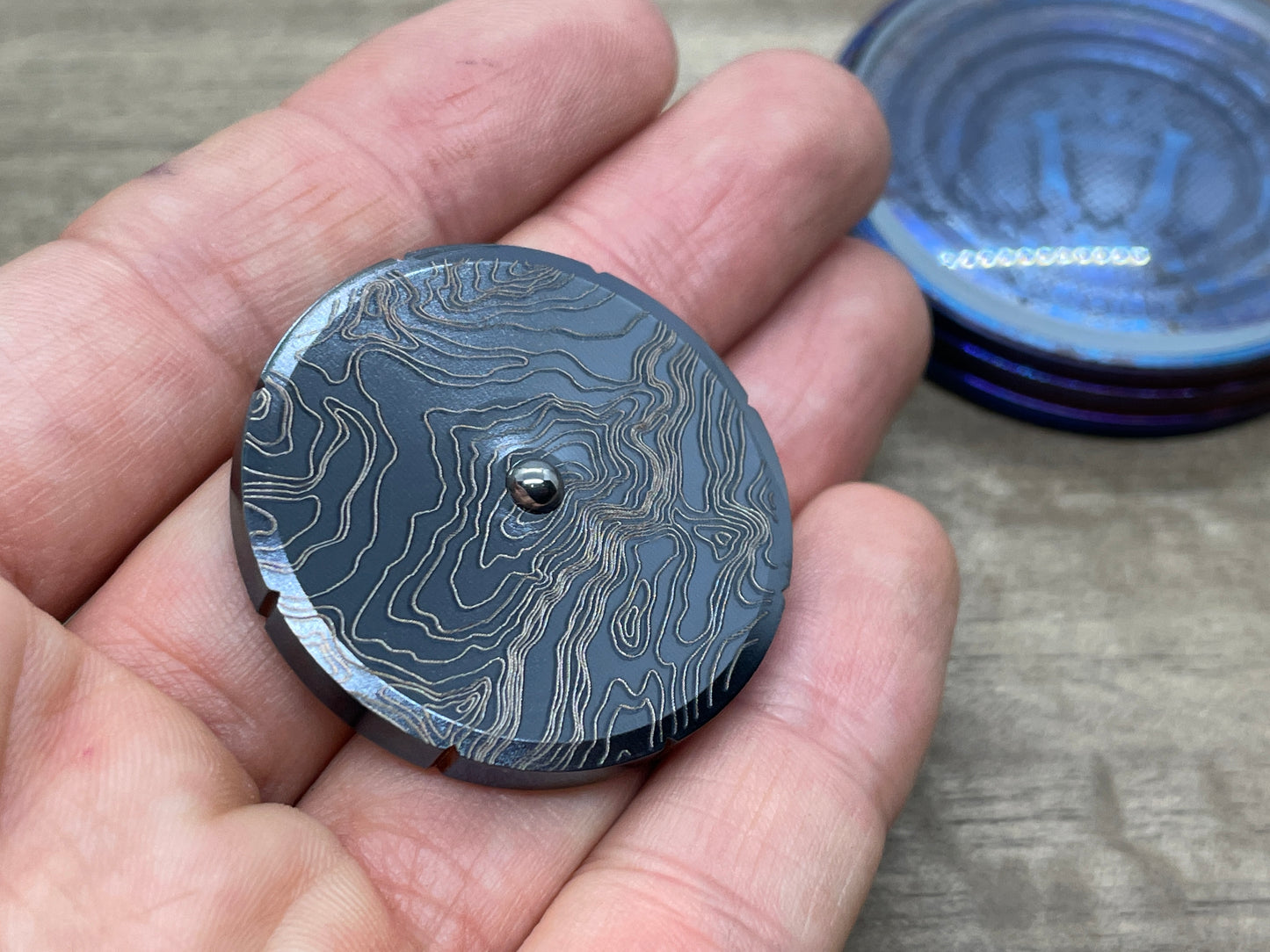 TOPO Black engraved Titanium Spinning Worry Coin Spinning Top