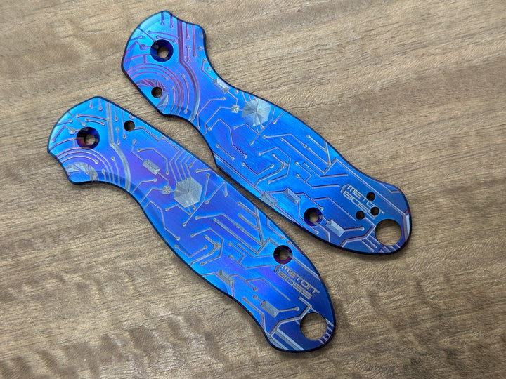 Flamed CIRCUIT BOARD engraved Titanium Scales for Spyderco Para 3