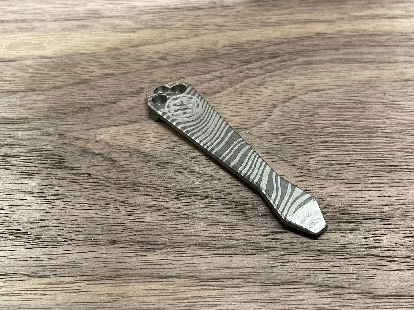 Battleworn BESKAR engraved Dmd Titanium CLIP for most Spyderco models