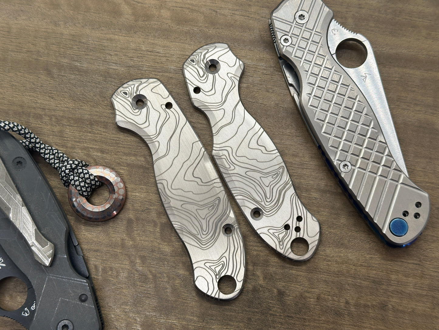 TOPO engraved Titanium Scales for Spyderco Para 3