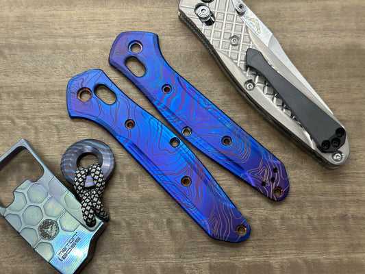 Flamed TOPO engraved Titanium Scales for Benchmade 940 Osborne