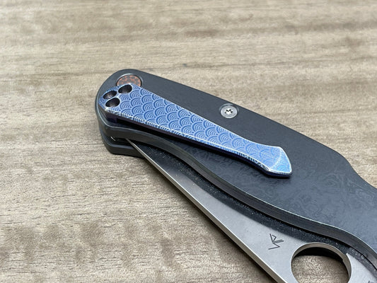 Blue ano Brushed SEIGAIHA engraved SPIDY Titanium CLIP for most Spyderco models